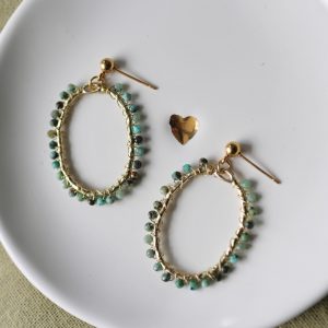 Boucles d'oreilles bohème en perles turquoise | pierres semi précieuses