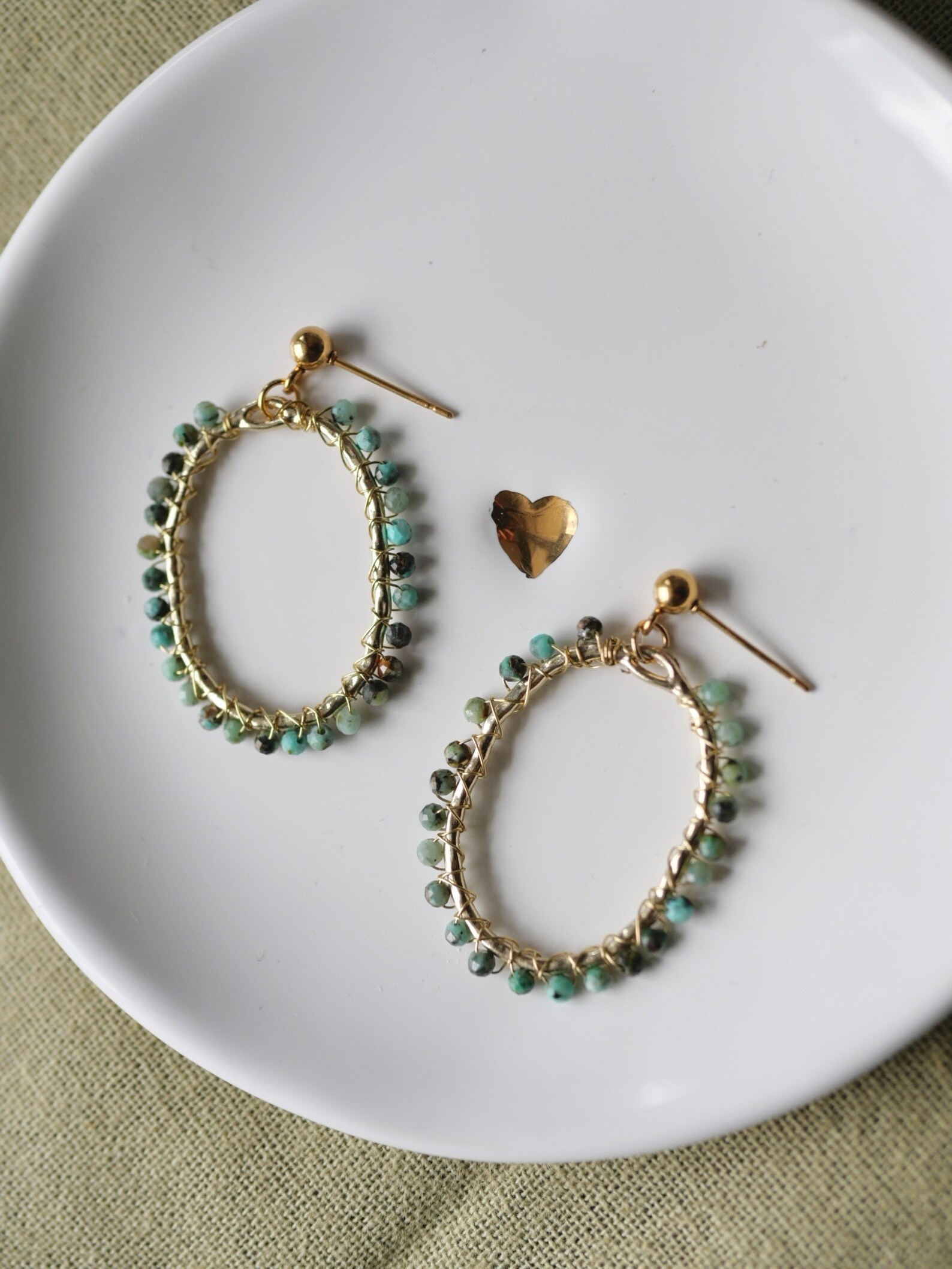 Boucles d'oreilles bohème en perles turquoise | pierres semi précieuses